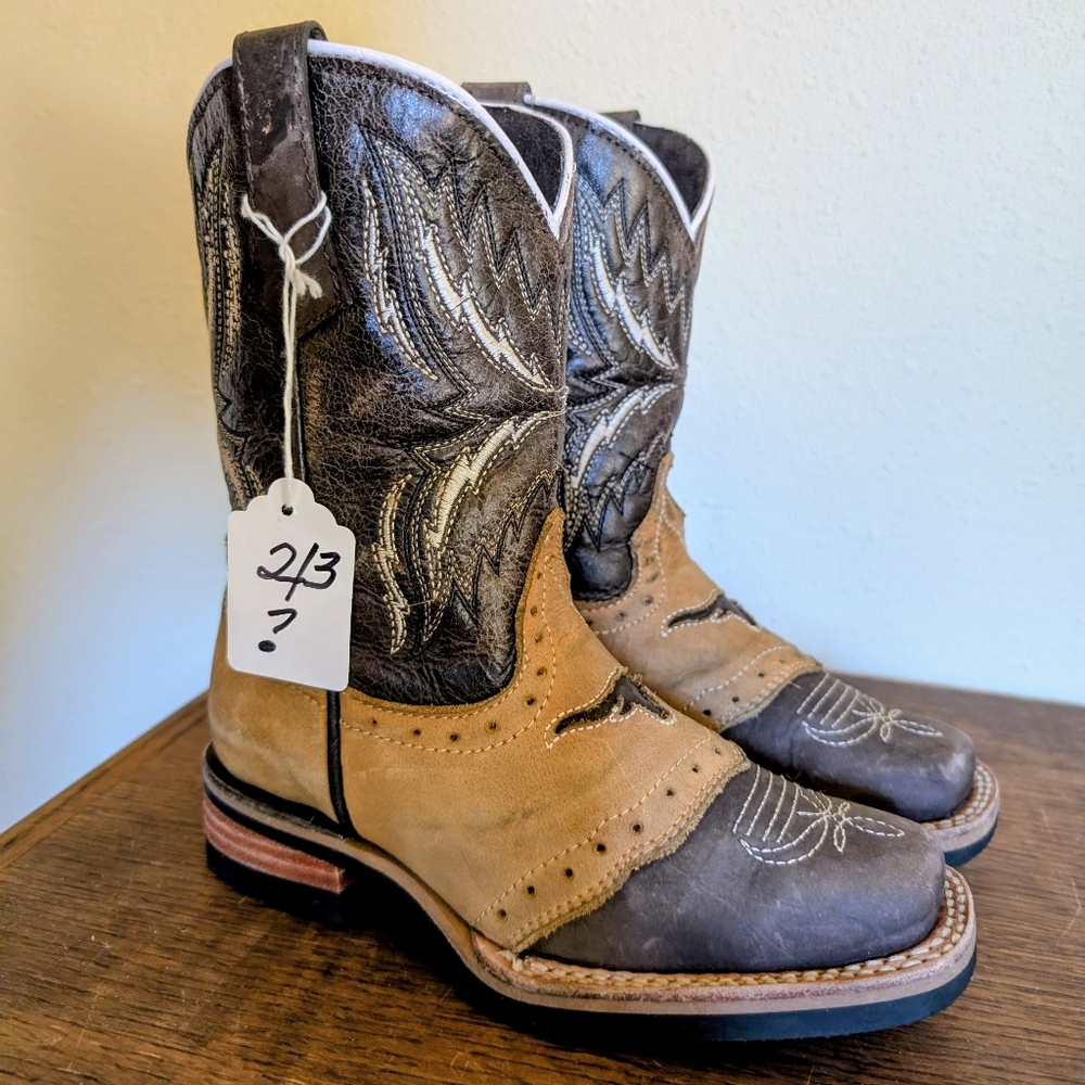 Kids Western Leather Boots - Brown and Tan